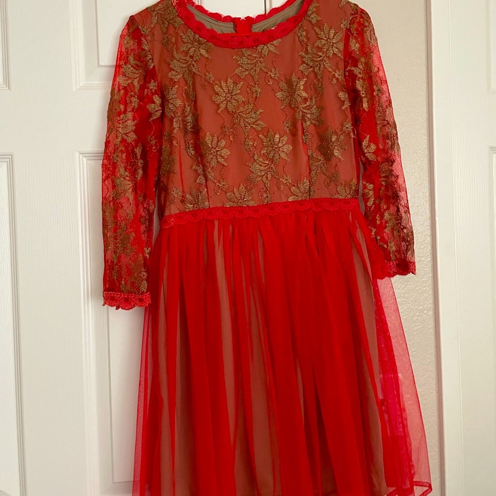 Tulle red and gold dress